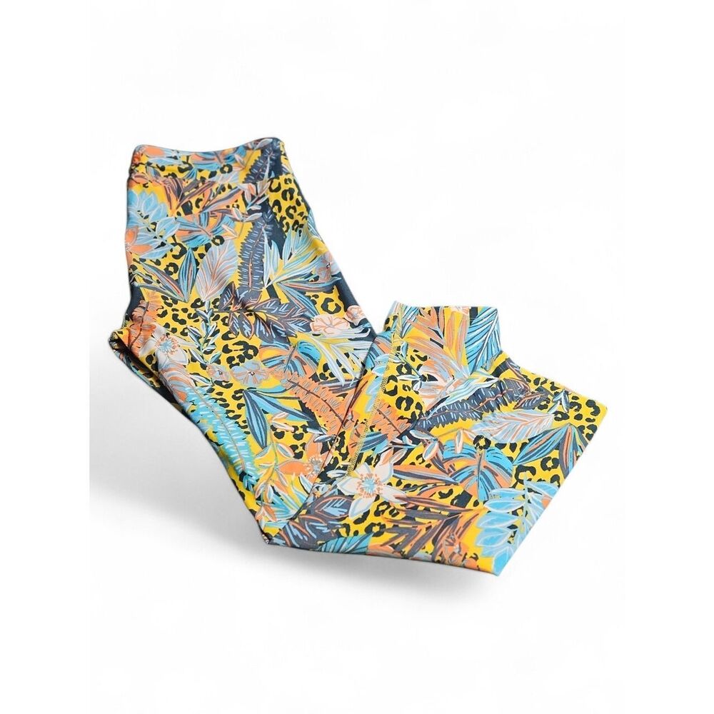 Calvin Klein Floral & Abstract Print Performance Leggings Ruched At Ankles